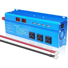 Yinleader 1500W Pure Sine Wave Inverter 12V to 110V DC to AC Converter Power Inverter with Wireless Remote Controller, LCD Display, 4 AC Outlets and 4 USB Ports for RV Travel Camping Road Trip（Green）