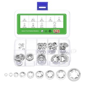 uxcell 270Pcs Internal Tooth Starlock Washers Assortment Kit, 304 Stainless Steel Tooth Locking Ring Washers Quick Speed Star Nut Locking Fastener, 9 Size, Silver