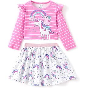Peppa Pig Girls Skirt Sets Long Sleeves Top Shirt and Skirt Fall Outfits Cute Clothing Sets for Birthday Party Toddler Girl