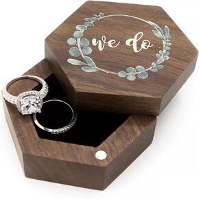 MUUJEE We Do Ring Box - Hexagon Wooden Ring Box for Wedding Ceremony Ring Bearer Box - Anniversary Birthday Gift Ideas