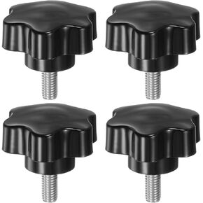 HARFINGTON 4pcs Star Knobs M8 x 80mm 304 Stainless Steel Threaded Stud 46mm Plastic 6-Star Head Hand Tightening Thumb Screw Clamping Jig Knob Handle, Black