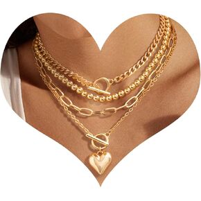 MJartoria Layered Gold Necklaces Stack for Women, Chunky Gold Necklace Dainty Pearl Necklace Starfish Shell Beaded Choker Necklaces Beach Jewelry Gifts