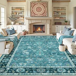 Area Rug 3x5 Washable Non-Slip Rug with Rubber Backing Bohemian Carpet Ultra Thin Soft Vintage Rug Bedroom Throw Rugs Distressed Indoor Rugs for Enterway, Kitchen, Living Room, Brick