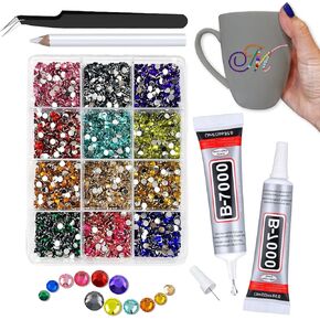 Bling Rhinestones Glue Kit for Crafts: B7000 Clear Glue Gemstones Set for Clothes Shoes Jewels - Flatback Diamond for Tumblers - Resin Gems Stones for Nails (Solid Black)