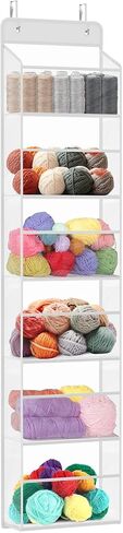 Univivi Door Hanging Yarn Storage Organizer, Knitting and Crochet Organizer Yarn Ball Storage with 5 Clear Plastic Pockets & 2 Big Metal Hooks for Knitting Needles, Crochet Hooks, Yarn Balls in Saudi Arabia