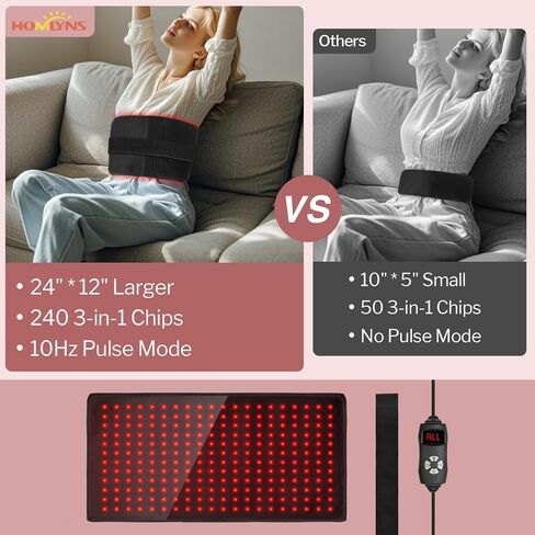 HOMLYNS Red Light Therapy Pad, 31.5" × 11.8" Infrared Light Therapy Pad with 5 Light and 6 Timer Levels, 360 3-in-1 LED Modules, 660nm & 850nm Near Infrared with Pulse Mode in Saudi Arabia