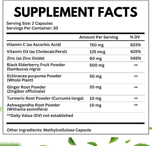 Ultimate Immune Support Supplement 8-in-1 Formula with Echinacea, Vitamin C & Zinc, Vitamin D 5000 IU, Turmeric, Ginger, Ashwagandha, Elderberry – 60 Capsules in Saudi Arabia