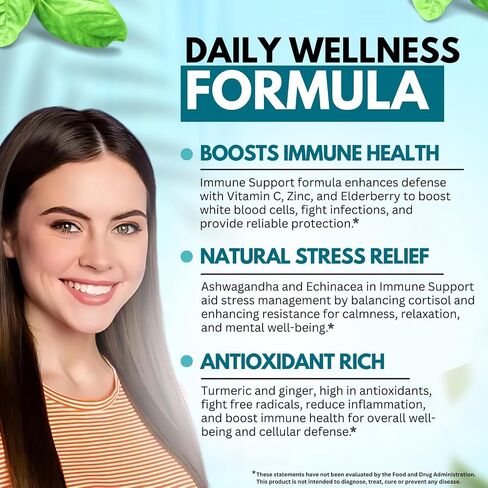 Ultimate Immune Support Supplement 8-in-1 Formula with Echinacea, Vitamin C & Zinc, Vitamin D 5000 IU, Turmeric, Ginger, Ashwagandha, Elderberry – 60 Capsules in Saudi Arabia
