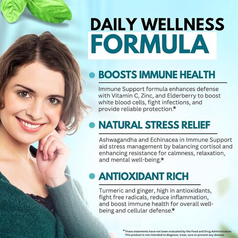 Ultimate Immune Support Supplement 8-in-1 Formula with Echinacea, Vitamin C & Zinc, Vitamin D 5000 IU, Turmeric, Ginger, Ashwagandha, Elderberry – 60 Capsules in Saudi Arabia