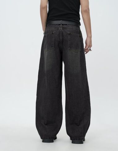 Men's Slanted Button Fly Oversized Wide Leg Jeans Baggy Straight Leg Denim Pants Casual Trousers Streetwear in Kuwait