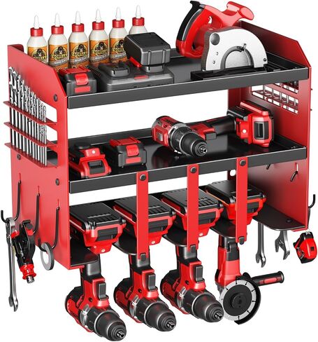 Power Tool Organizer Wall Mount: Heavy Duty Storage Organization Stand Cordless -3 Layers Garage Organizer with Drill Holder -Metal Steel Utility Rack Hooks Screwdriver -Anniversary Gifts for Men in Saudi Arabia