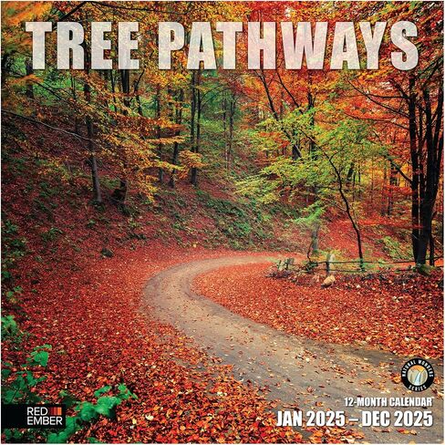RED EMBER Trees Hangable Monthly 2025 Wall Calendar | 12" x 24" When Open | Thick & Sturdy Paper | Giftable | Beautiful Pathways Nature in Saudi Arabia