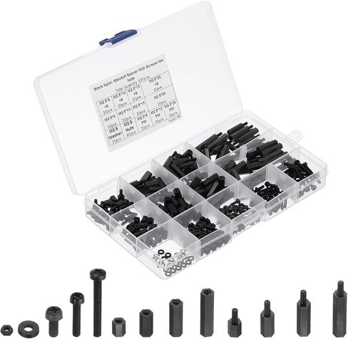 PATIKIL M2.5 Male Female Nylon Hex Spacer Standoff Kit, 320Pcs Motherboard Standoffs Assortment Kit, Electrical Outlet Spacers, Screws Nuts for PCB Motherboard, Circuit Board, Black in Saudi Arabia