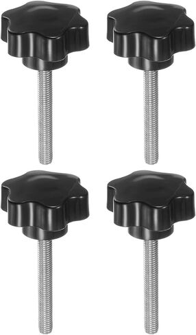 HARFINGTON 4 قطع مقابض نجوم M8 × 80 مم 304 مسمار ملولب من الفولاذ المقاوم للصدأ 46 مم بلاستيك 6 نجوم رأس لشد اليد، مقبض برغي الإبهام، أسود in Saudi Arabia