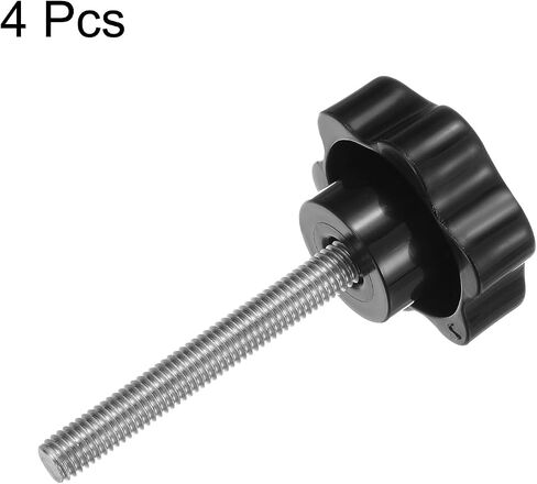 HARFINGTON 4 قطع مقابض نجوم M8 × 80 مم 304 مسمار ملولب من الفولاذ المقاوم للصدأ 46 مم بلاستيك 6 نجوم رأس لشد اليد، مقبض برغي الإبهام، أسود in Saudi Arabia