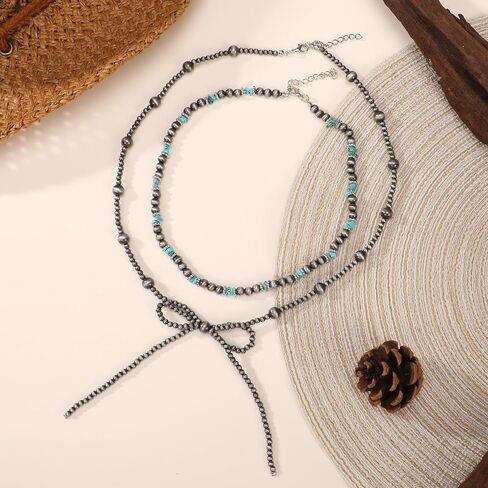 Bow Bowknot Pearl Cowboy Cowgirl Navajo Pearl Necklace For women Western Boho Beaded Necklaces in Saudi Arabia