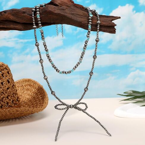 Bow Bowknot Pearl Cowboy Cowgirl Navajo Pearl Necklace For women Western Boho Beaded Necklaces in Saudi Arabia