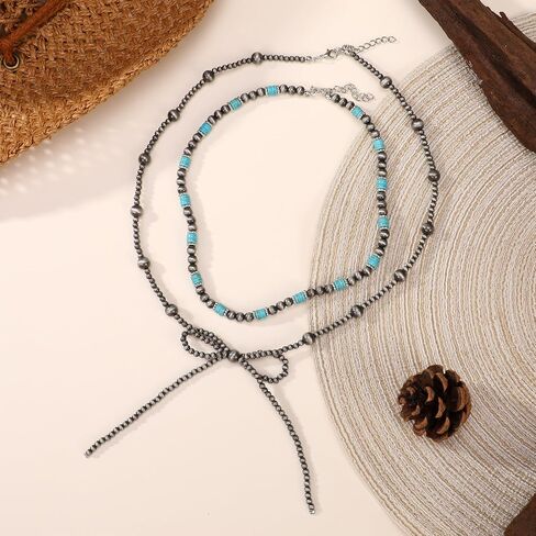 Bow Bowknot Pearl Cowboy Cowgirl Navajo Pearl Necklace For women Western Boho Beaded Necklaces in Saudi Arabia