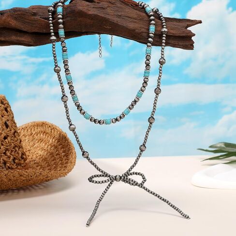 Bow Bowknot Pearl Cowboy Cowgirl Navajo Pearl Necklace For women Western Boho Beaded Necklaces in Saudi Arabia