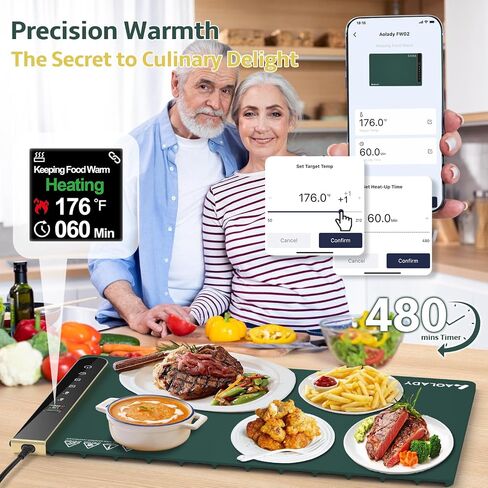 Electric Food Warming Mat for Buffet: Smart Food Warmer with App Control - Silicone Heating Mat for Food Portable Warming Trays for Parties to Keep Warm Heating Tray for Thanksgiving Christmas Xmas in Saudi Arabia