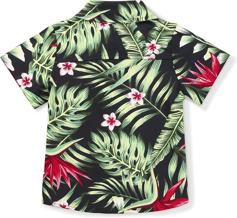 OCHENTA Boy's Monstera Print Hawaiian Shirt Button Down Casual Beach Aloha Party Tops 2 White 140CM - 6-7 Years in Kuwait