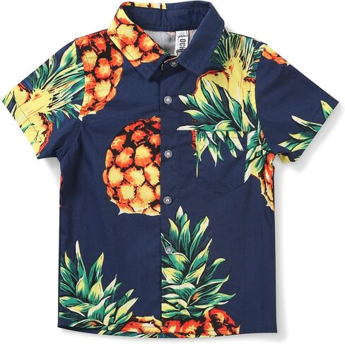 OCHENTA Boy's Monstera Print Hawaiian Shirt Button Down Casual Beach Aloha Party Tops 2 White 140CM - 6-7 Years in Kuwait