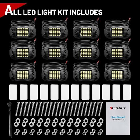 SHINIGHT 20 Pods White Rock Lights 6000K White Pure Super Bright Underglow Light، 10FT/3M أسلاك تمديد لكل ضوء، 36 LED SMD Chips، مقاومة للماء IP68، أضواء الصخور للشاحنات UTV ATV SUV Boats in Saudi Arabia