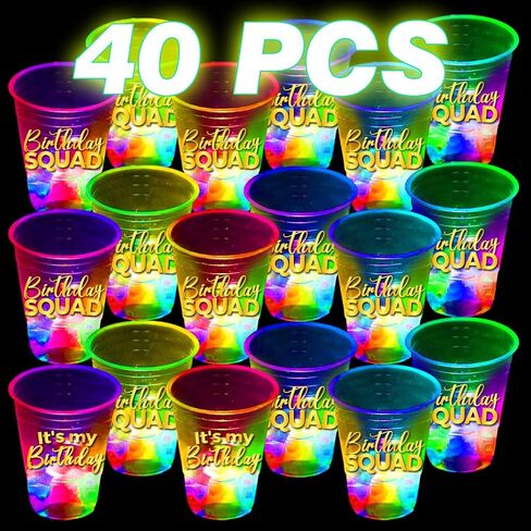 22 Pcs Glow Birthday Party Supplies,Birthday Squad Glowing Cups,Birthday Decorations Favor for 20th 30th 40th 50th 60th Night Event,16oz Flashing Cups(Birthday & It My Birthday) Count (Pack of 1) in Kuwait