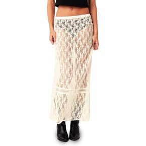 Cicy Bell Womens Sheer Lace Maxi Skirt Summer Beach Cover-ups Casual Streetwear Long Y2K Skirts
