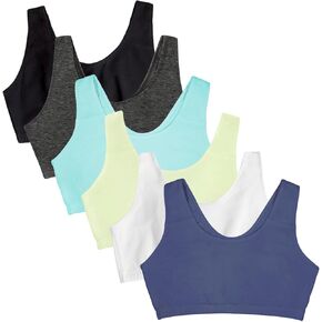 Fruit of the Loom Women's Built Up Tank Style Sports Bra 6 Pack, Black/White/Heather Grey, 50