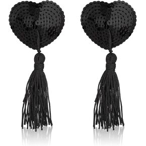 فطائر الثدي، ملصقات غطاء الحلمة اللاصقة القابلة لإعادة الاستخدام من السيليكون على شكل قلب لامعة بالترتر وسادات الثدي فطائر اللحم مع شرابة للنساء وحفلات الألعاب باللون الأحمر in Kuwait