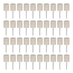 HARFINGTON 40pcs Wool Felt Mounted Mandrel Points 10mm Head 1/8 Inch Shank Cylinder Polishing Bits Burrs Felt Polishing Buffing Wheel for Rotary Tool