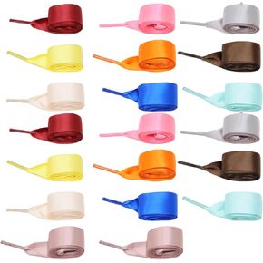 Honbay 10 Pairs of Flat Colorful Silk Satin Ribbon Shoelaces Wide Shoelaces Fashion Shoe Laces Soft Casual Shoe Strings