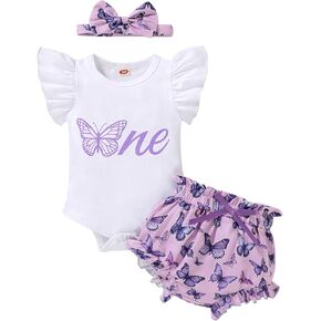 YOUNGER TREE Infant Baby Girl 1st Birthday Outfits Bumble Bee Printed One Romper Shorts Headband Summer Ruffle Sleeve Clothes