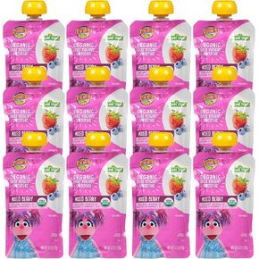 Earth's Best Organic Kids Snacks, Sesame Street Toddler Snacks, Organic Fruit Yogurt Smoothie for Toddlers 2 Years and Older, Strawberry Banana, 4.2 oz Resealable Pouch (Pack of 12)