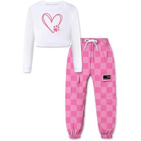 Girls Clothing Sets, Girls Long Sleeved and Cargo Jogger Pants Outfits 2pcs Clothes Set