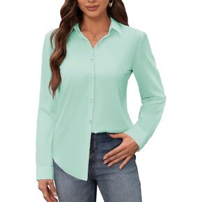 siliteelon Women's Stain Shield Dress Shirts Wrinkle Free Long Sleeve Shirts Solid Work Business Button Down Shirts