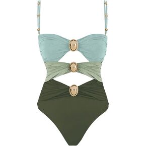 Verdusa Women's Cut Out Colorblock One Piece Swimsuit Ruched Swimwear Bathing Suit