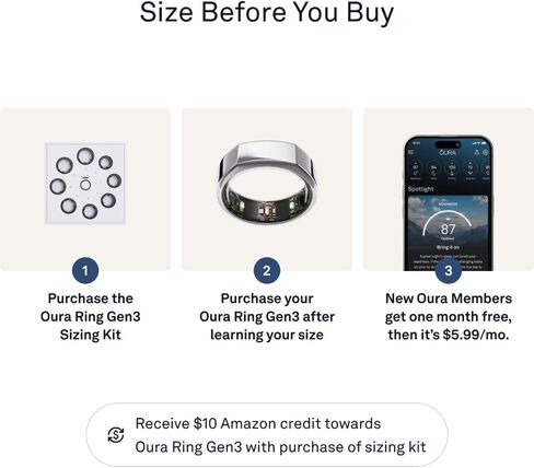 Oura Ring Gen3 Horizon - Rose Gold - Size 7 | Size First with Oura Ring Gen3 Sizing Kit - Sleep Tracking Wearable - Heart Rate - Fitness Tracker - 5-7 Days Battery Life in Kuwait