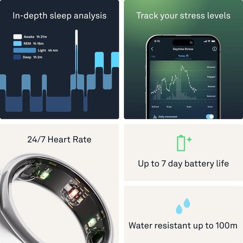 Oura Ring Gen3 Horizon - Rose Gold - Size 7 | Size First with Oura Ring Gen3 Sizing Kit - Sleep Tracking Wearable - Heart Rate - Fitness Tracker - 5-7 Days Battery Life in Kuwait