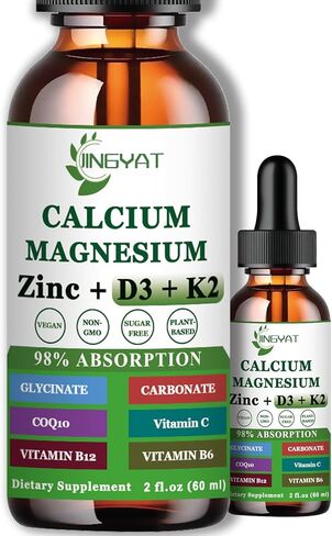 Calcium Magnesium Zinc Liquid Drops, Liquid Magnesium Glycinate 500mg Calcium 1000mg with Vitamin D3,K2,B6,B12,Coq10,6X Stronger Than Gummies Capsules (2 Pack) in Saudi Arabia