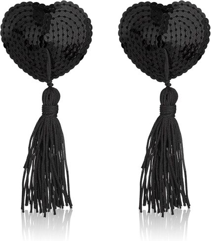 Breast Pasties, Reusable Adhesive Nipple Cover Stickers Silicone Heart-Shaped Shiny Sequin Breast Breast Pads Pasties Bra with Tassel for Women Couple Game Party Red in Kuwait