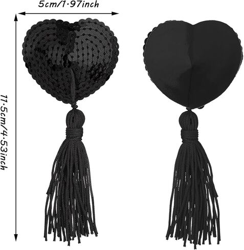 Breast Pasties, Reusable Adhesive Nipple Cover Stickers Silicone Heart-Shaped Shiny Sequin Breast Breast Pads Pasties Bra with Tassel for Women Couple Game Party Red in Kuwait