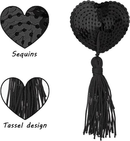 Breast Pasties, Reusable Adhesive Nipple Cover Stickers Silicone Heart-Shaped Shiny Sequin Breast Breast Pads Pasties Bra with Tassel for Women Couple Game Party Red in Kuwait