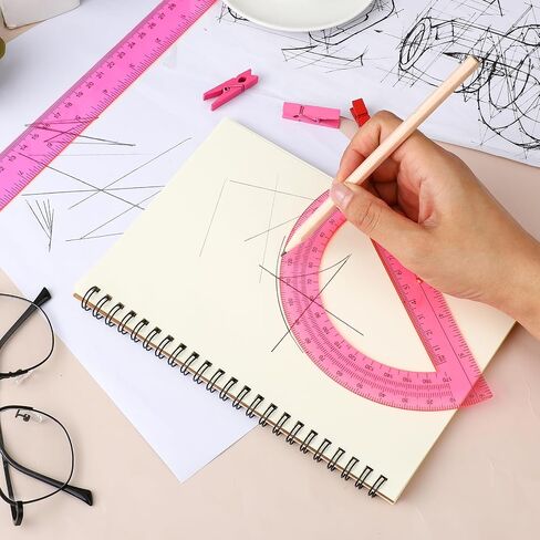 2 Packs Plastic Ruler 12 Inch Protractor Angle Finder Plastic Ruler and Protractor Set Math Geometry Set Clear Ruler School Supplies Set Transparent Ruler for School Home Supplies Drawing (Blue) in Saudi Arabia