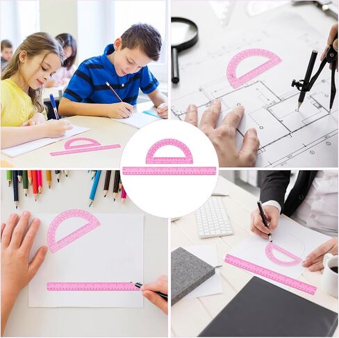 2 Packs Plastic Ruler 12 Inch Protractor Angle Finder Plastic Ruler and Protractor Set Math Geometry Set Clear Ruler School Supplies Set Transparent Ruler for School Home Supplies Drawing (Blue) in Saudi Arabia