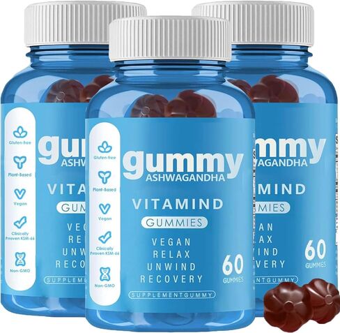 Ashwagandha Gummies, Ashwagandha Supplements Vitamin D Gummy - KSM-66, Mixed Berry, Vegan, Plant Based, Non-GMO, Gluten-Free & Gelatin Free Relax - 60 Count (2) in Saudi Arabia