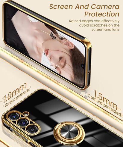 جراب Dretal لهاتف Samsung Galaxy A15 5G، واقي شاشة، حامل حلقي قابل للدوران 360 درجة، مسند مغناطيسي، حافة ذهبية مطلية بغطاء هاتف واقٍ ناعم من مادة TPU لهاتف Galaxy A15 5G (أرجواني) in Kuwait