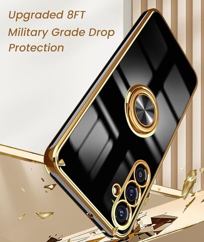 جراب Dretal لهاتف Samsung Galaxy A15 5G، واقي شاشة، حامل حلقي قابل للدوران 360 درجة، مسند مغناطيسي، حافة ذهبية مطلية بغطاء هاتف واقٍ ناعم من مادة TPU لهاتف Galaxy A15 5G (أرجواني) in Kuwait