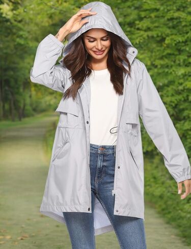 Avoogue Womens Raincoats Waterproof Cinch Waist Breathable All Weather Jacket Long in Kuwait